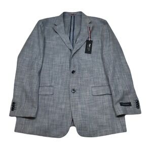 Tommy Hilfiger Sport Coat 44L‎ 44 Denim Blue Patterned TH Flex Blazer $295 NEW